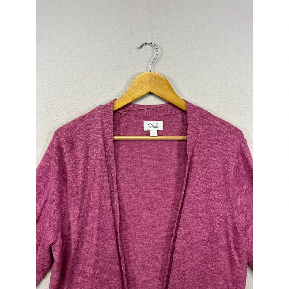 Croft & Barrow GrandmaCore Minimalist Womens XL Pink Open Front Cardigan Sweater